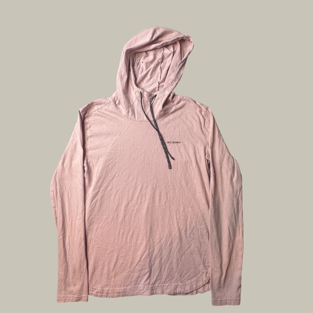 Columbia Hooded T-Shirt Womens Small XL3574 Pink Long Sleeve Drawstring Cotton